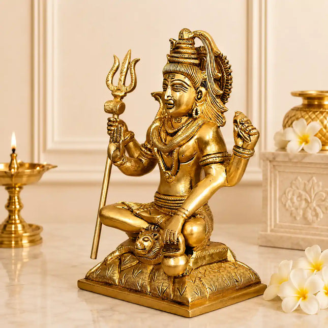 Brass Sitting Lord Shiva Idol Statue (8.5 Inch)