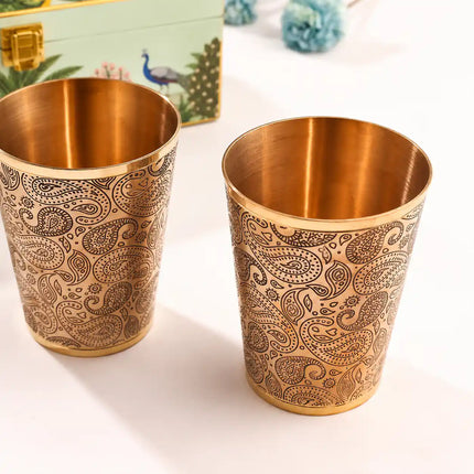Brass Handcarved Glass Pair House Warming Box Hamper