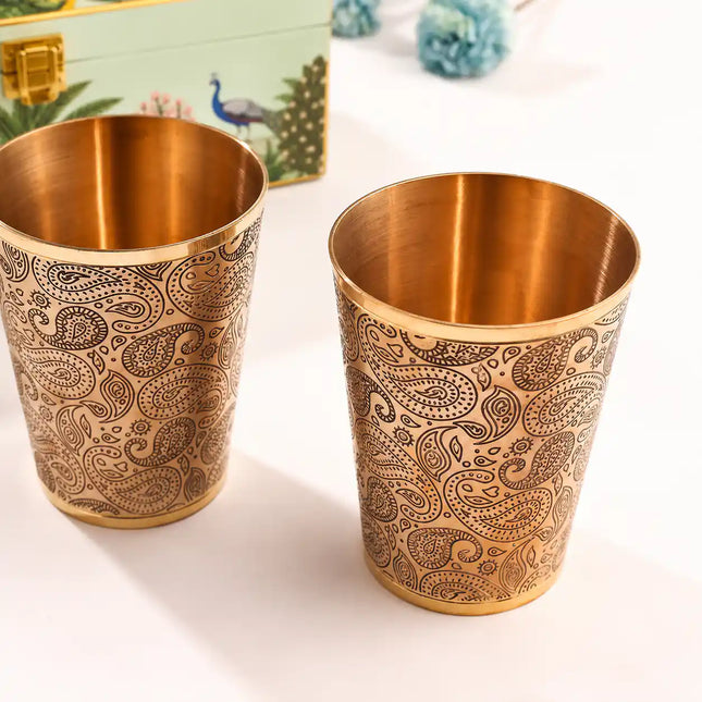 Brass Handcarved Glass Pair House Warming Box Hamper