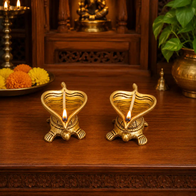 Brass Tortoise Oil Diya Pair (1.5 Inch)