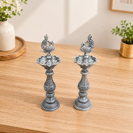Brass Lightweight Peacock Samai/Lamp Pair (8 Inch)
