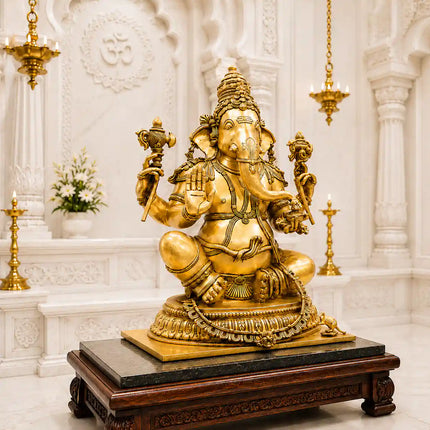 Brass Lord Ganesha Sitting Idol (22 Inch)