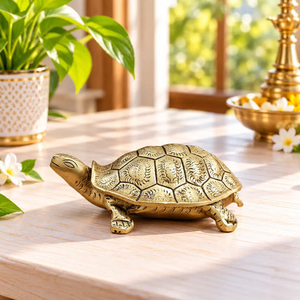 Brass Tortoise Figuruine Vastu/Feng Shui Kumkum Box (2 Inch)