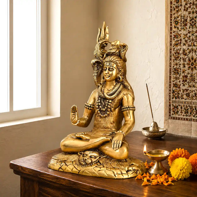 Brass Superfine Sitting Lord Shiva Statue (11.5 Inch)