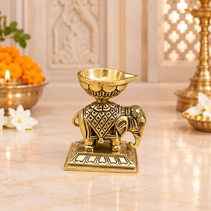 Brass Elephant Standing Diya