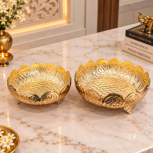 Brass Louts Urli Bowl Set With Legs (Pack of 2)