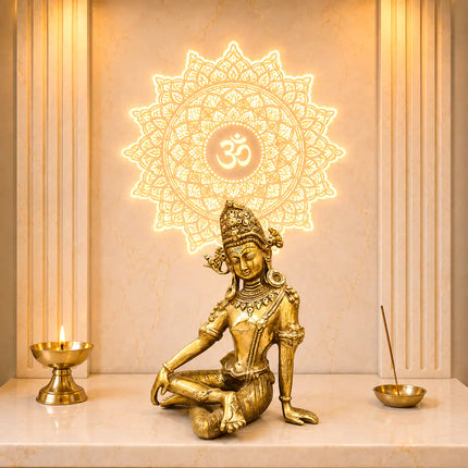 Brass Sitting Indra Dev Idol (9.5 Inch)