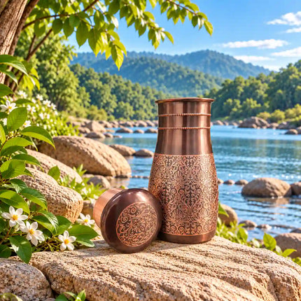Copper Water Bottle With Inbuilt Glass (7.5 Inch)