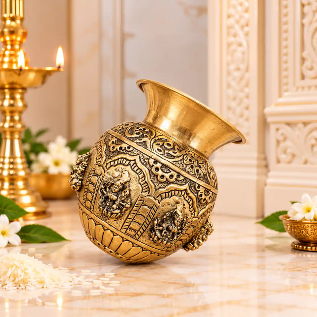 Brass Ashtalakshmi Kodam / Kalash (5 Inch)