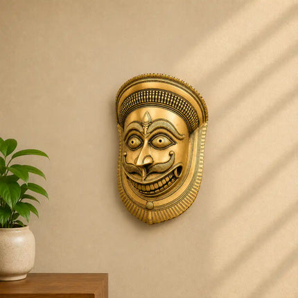 Brass Bhairav Face Mask Wall Hanging (12 Inch)