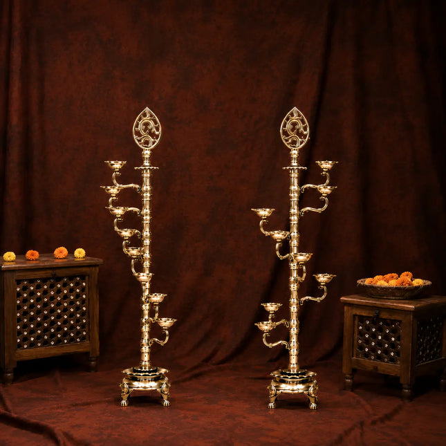Brass Asthadeep Long Lamp Set (32 Inch)