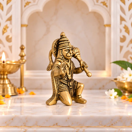 Brass Blessing Sitting Hanuman Idol (3.2 Inch)