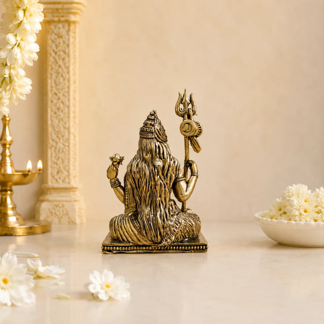 Brass Lightweight Sitting Ardhanarishwara Idol With Shivling (3.5 Inch)