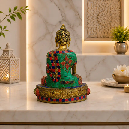 Brass Stone Work Blessing Sitting Buddha Statue
