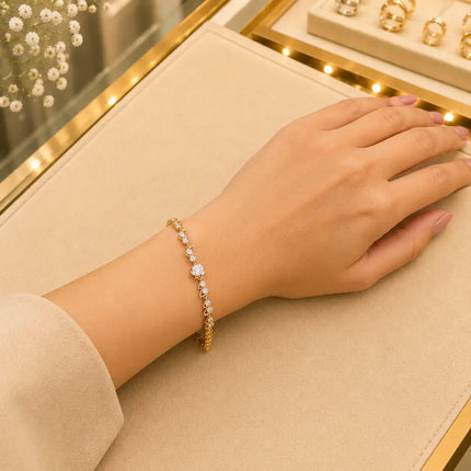 Leaf & Vine Tennis Bracelet for Women | CZ Stones, Gold-Tone Clasp