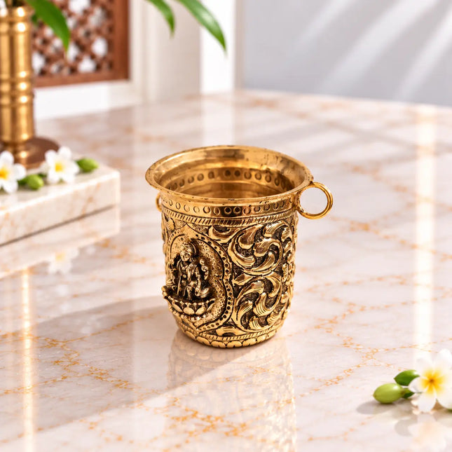 Pure Brass Lakshmi Balaji Kalash – 2.8" Handcrafted Pooja Kalash