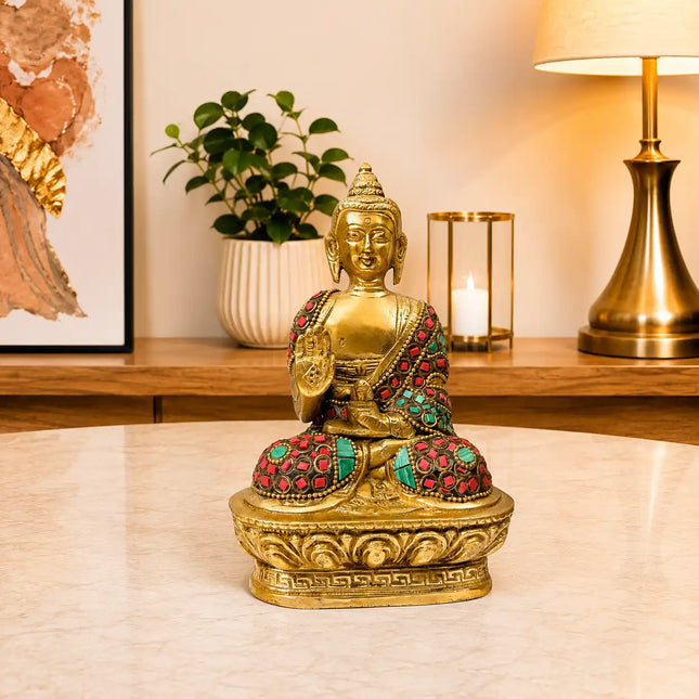 Brass Stone Work Blessing Sitting Buddha Statue