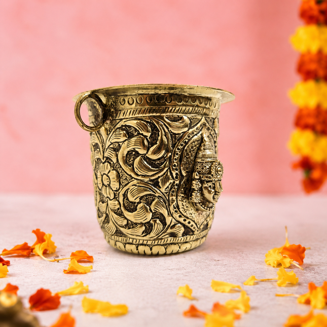 Brass Handcrafted Lakshmi Balaji Gangalam Glass (2.8 Inch)