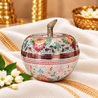 Brass Meenakari Apple Shape Powder Pot (4 Inch)
