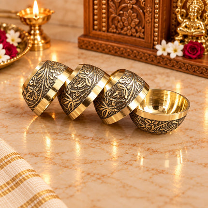 Brass Embossed Design Prasad Bowl Set (1 Inch)