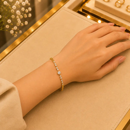 Leaf & Vine Tennis Bracelet for Women | CZ Stones, Gold-Tone Clasp