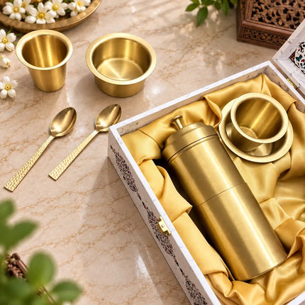 Brass Coffee Filter & Davara Set – Traditional South Indian Coffee Maker Gift Hamper