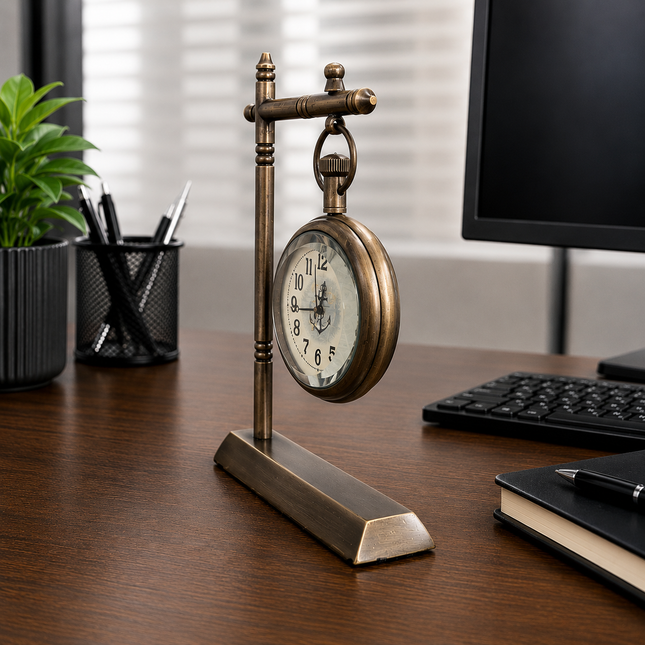 Brass Antique Hanging Table Clock with Stand (5.5 Inch)