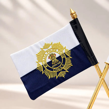 Brass Maharashtra & Kolkata Police Flags with Indian National Flag Stand (12 Inch)