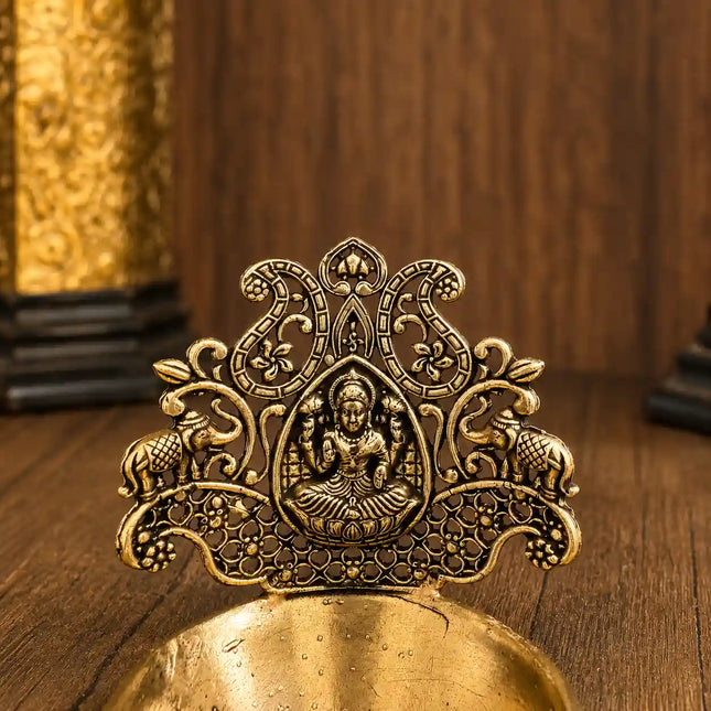 Brass Lightweight Gaja Lakshmi Diya (3.7 Inch)