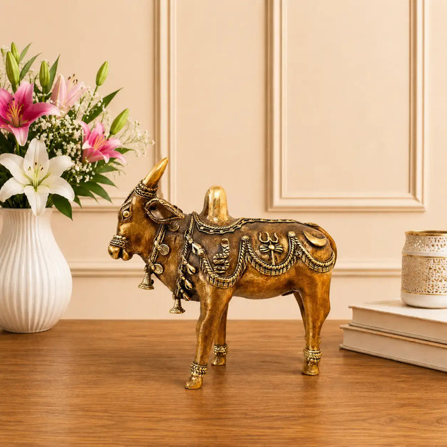 Brass Dhokra Standing Nandi Idol (7 Inch)