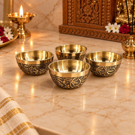 Brass Embossed Design Prasad Bowl Set (1 Inch)
