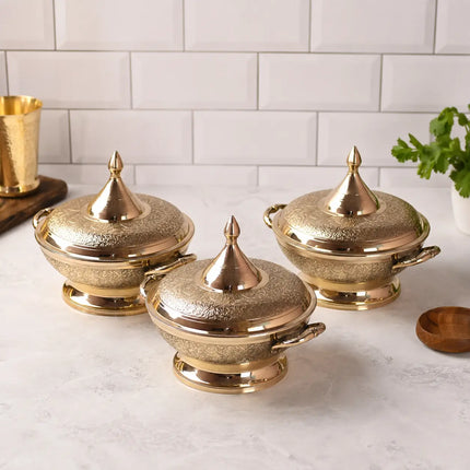 Brass Serving Pot With Lid And Handle (7.5 Inch)