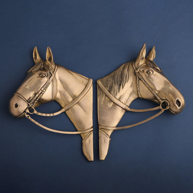 Brass Horse Face Wall Hanging Set (10.5 Inch)