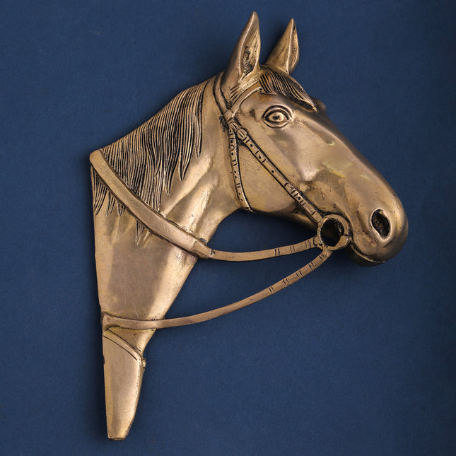 Brass Horse Face Wall Hanging Set (10.5 Inch)