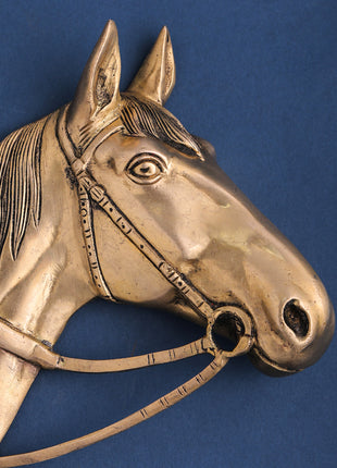 Brass Horse Face Wall Hanging Set (10.5 Inch)