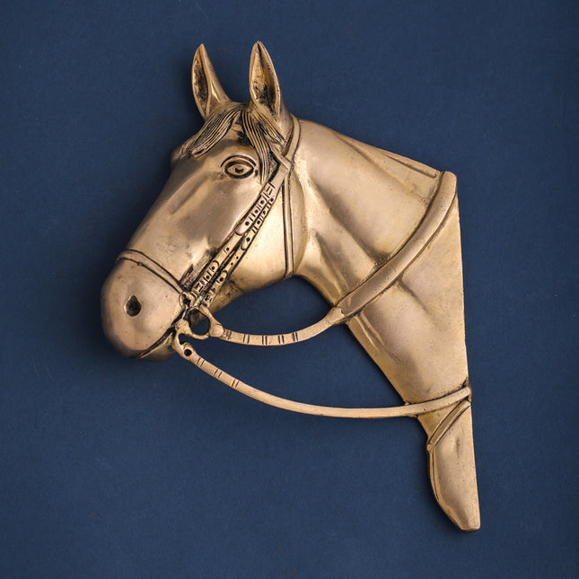 Brass Horse Face Wall Hanging Set (10.5 Inch)