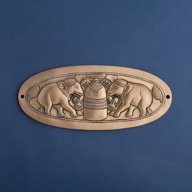 Brass Elephant Shivling Plate Wall Hanging (4.5 Inch)