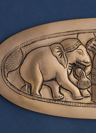 Brass Elephant Shivling Plate Wall Hanging (4.5 Inch)