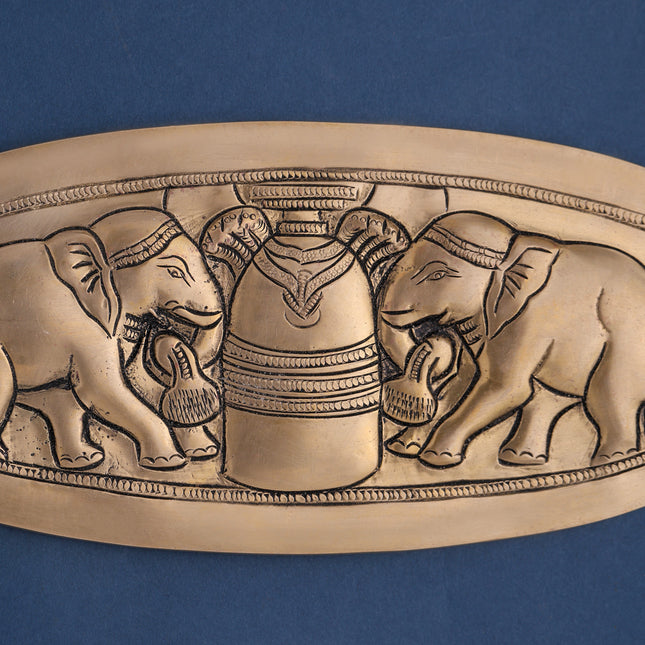 Brass Elephant Shivling Plate Wall Hanging (4.5 Inch)