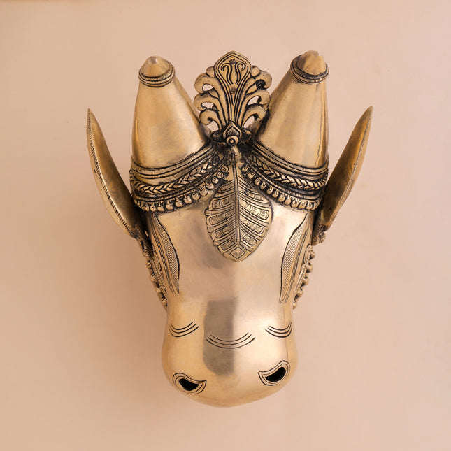 Brass Nandi Head Wall Decor (10 Inch)