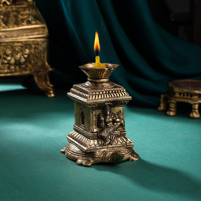 Sacred Brass Shaligram Tortoise Diya – Symbol of Prosperity & Divinity (3.5 Inch)