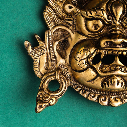 Brass Tibetan Buddhist Deity Mahakala Wall Hanging (6.5 Inch)