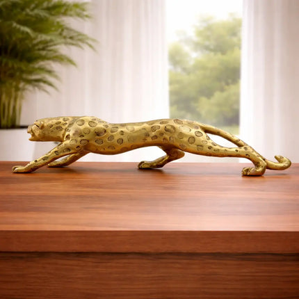 Brass Leaping Leopard Figurine