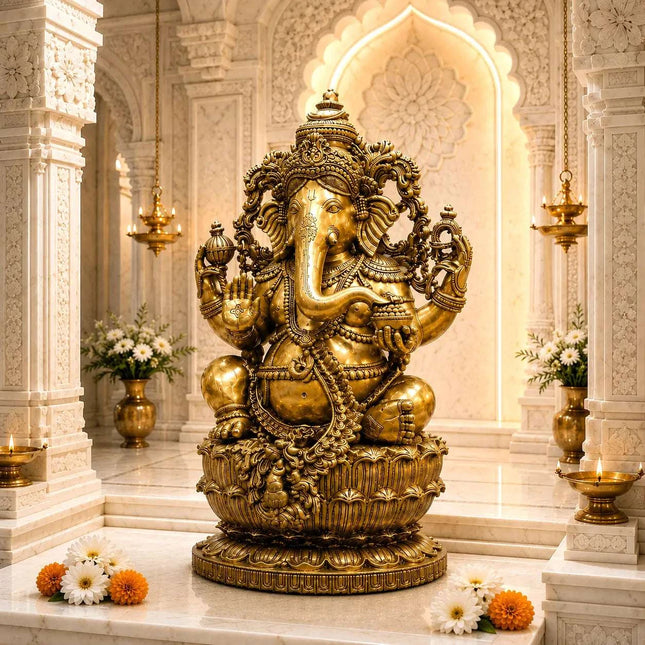 Brass Lord Ganesha Sitting Idol (24 Inch)