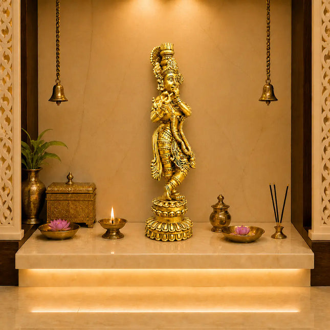Brass Standing Krishna Idol (20 Inch)