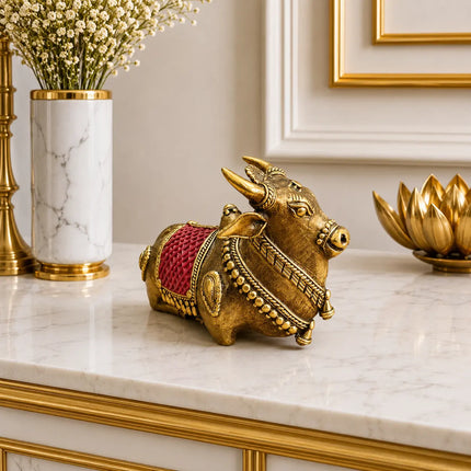 Brass Handcrafted Dhokra Sitting Nandi Idol (3.5 Inch)