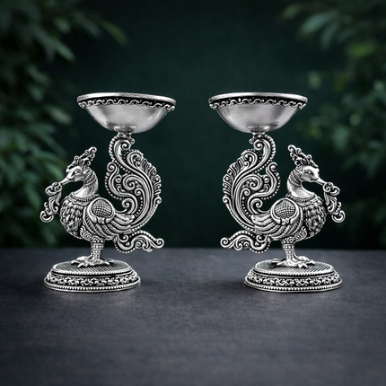 Brass Peacock Lightweight Diya Pair