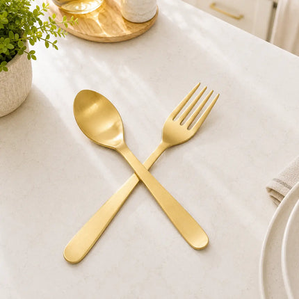 Brass Matt Fork & Spoon Set (7 Inch)