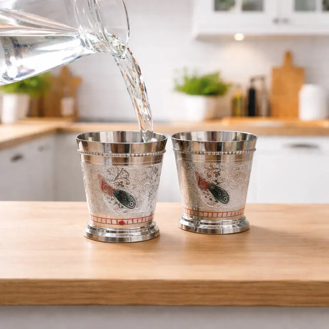 Brass Peacock Hand Painted Glass Pair (2.5 Inch)