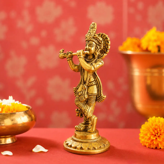 Brass Standing Krishna Idol (6.5 Inch)